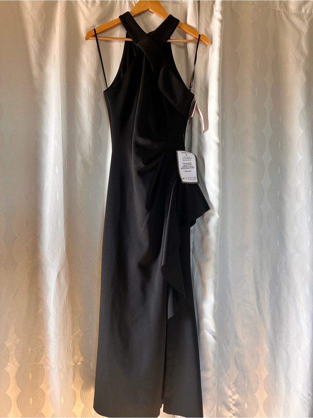 Trina Turk Black Halter Maxi Dress with Draped Ruffle